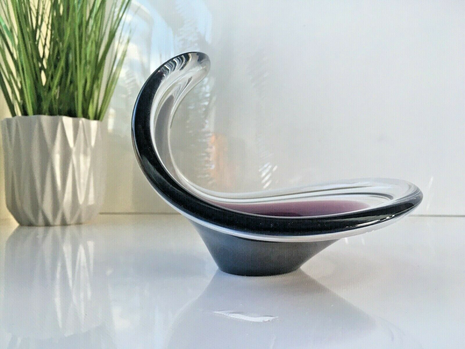 Mid Century Swedish Flygsfors Aubergine Freeform Art Glass Bowl   Paul Kedelv