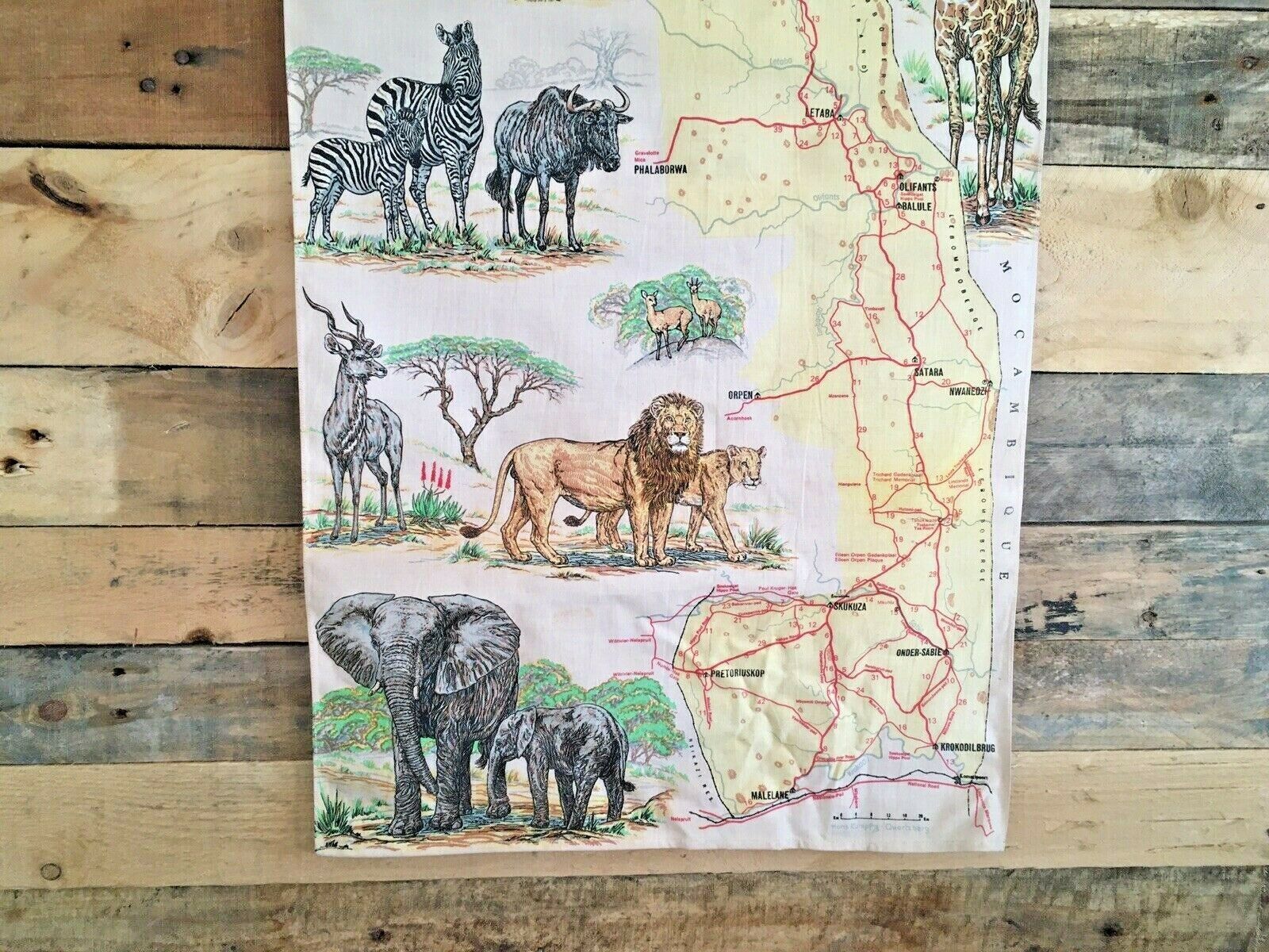 Rare 1970's Kruger Wildtuin Park Safari Map South Africa Wall Art Hanging Poster photo for sale