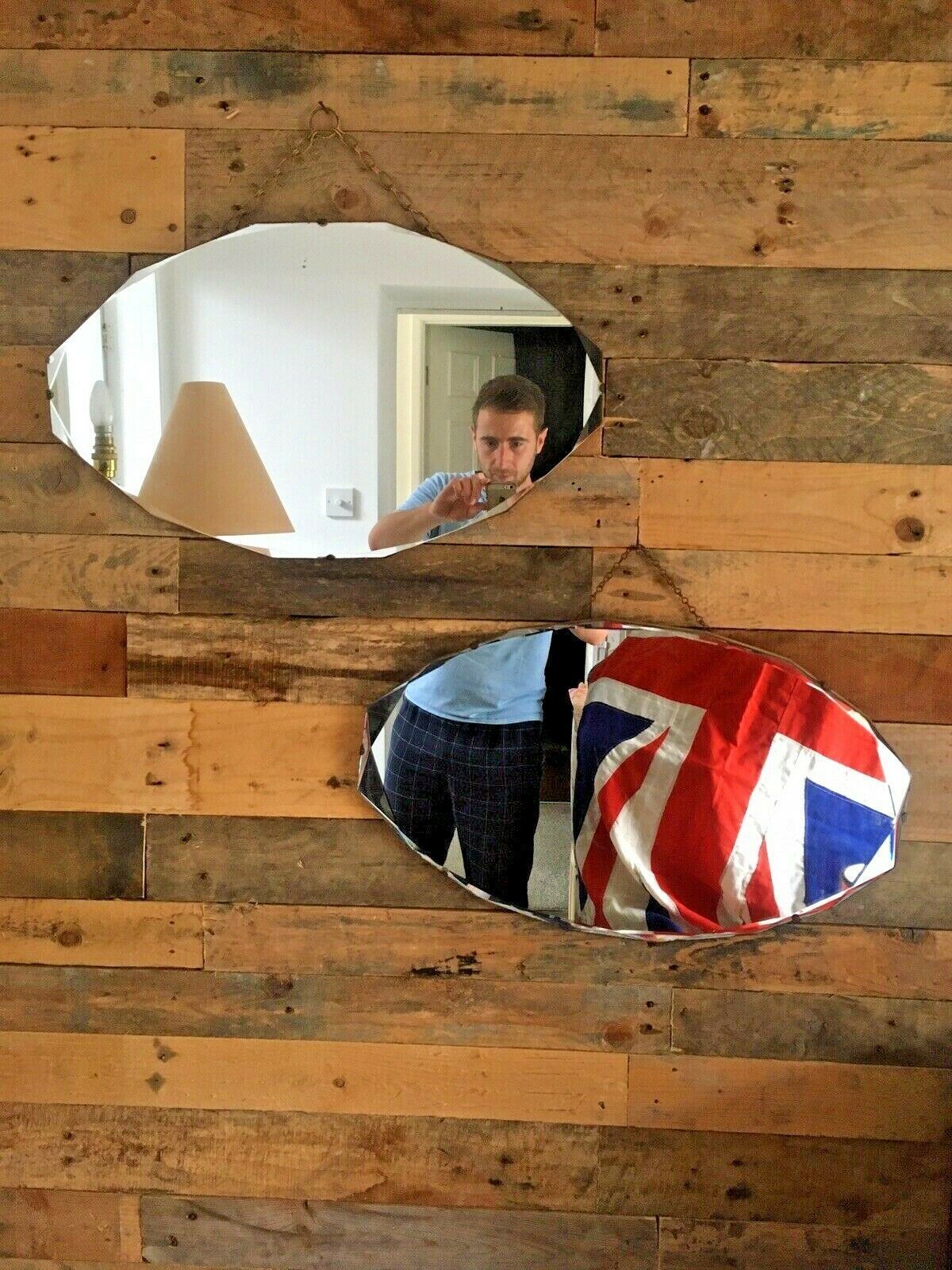 2 Gorgeous 1930's Art Deco Period Mirrors Multi Faceted Edge Near Pair 1920's photo for sale