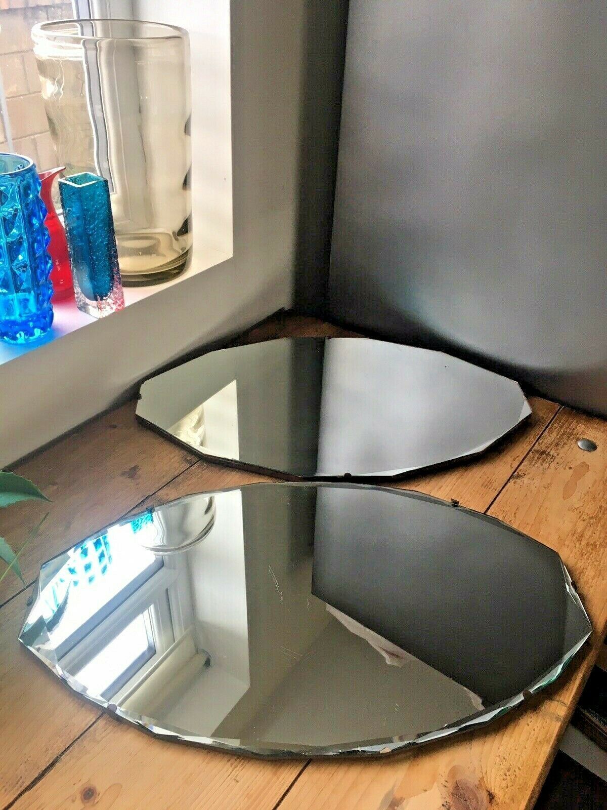 2 Gorgeous 1930's Art Deco Period Mirrors Multi Faceted Edge Near Pair 1920's photo vintage