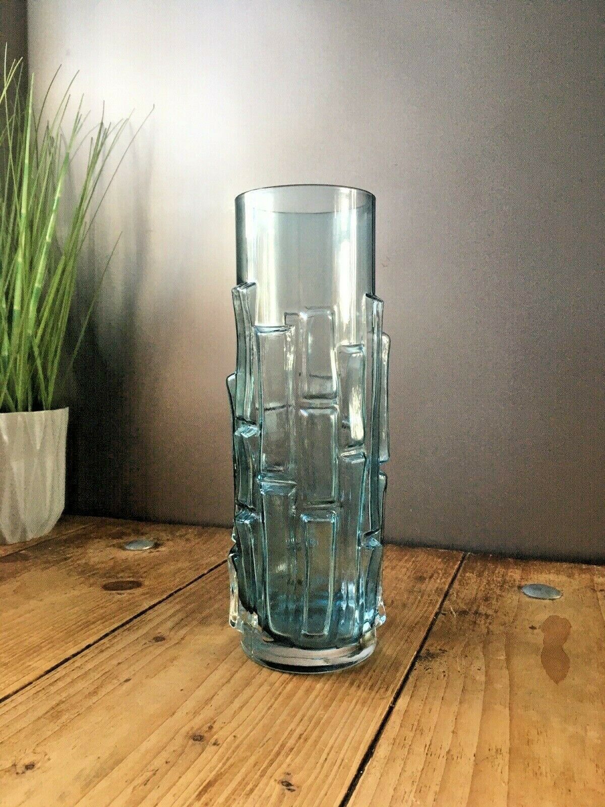 Retro 60s Aseda Bo Borgstrom Textured Bamboo Bark Scandinavian Glass Vase B5/832 photo furniture