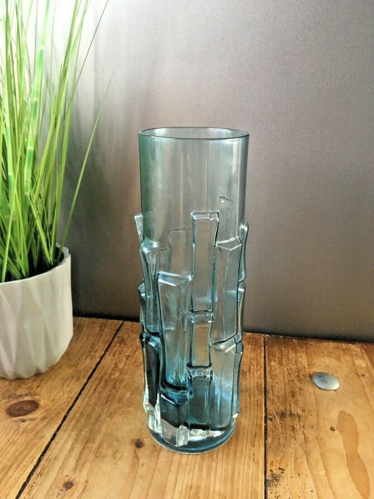 Retro 60s Aseda Bo Borgstrom Textured Bamboo Bark Scandinavian Glass Vase B5/832 photo vinterior