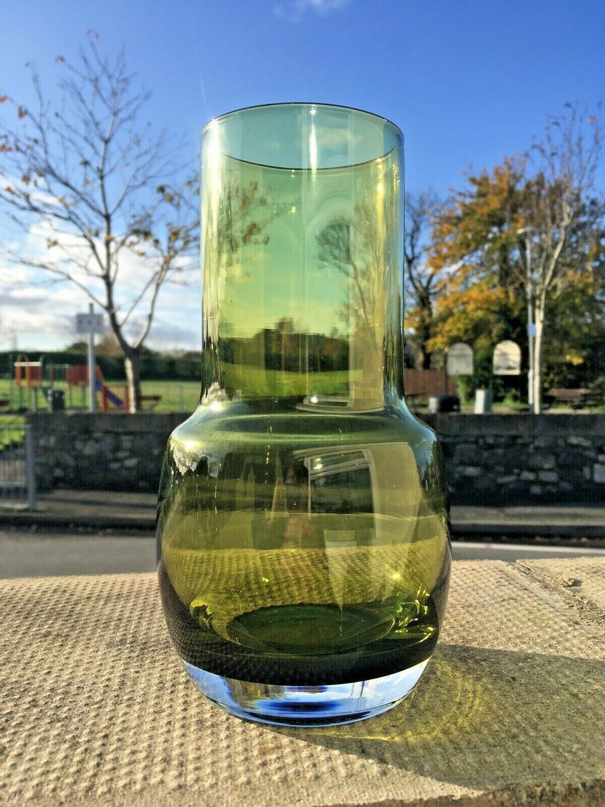 Retro 70's Riihimaki Tall Green Art Glass Vase 1483 Tamara Aladin Scandinavian photo furniture