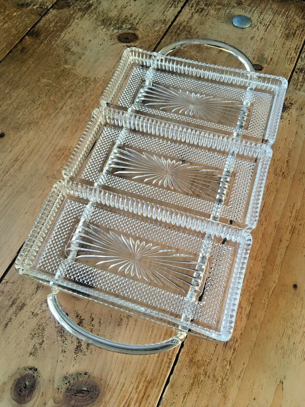 Retro Italian Glass & Chrome Centrepiece Party Bowl Nibbles Serving 3 Dish Tray photo buy