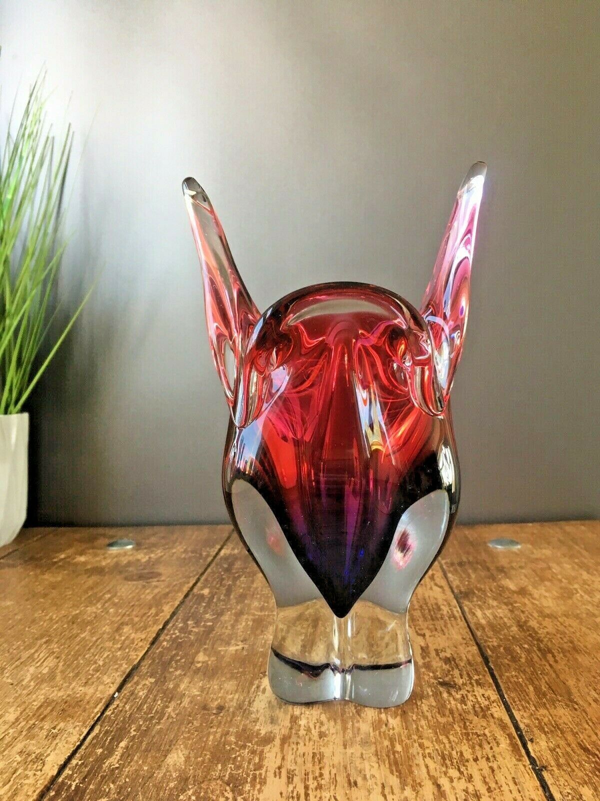 photo furniture Large Heavy Pink Red Blue Czech Chribska Freeform Art Glass Vase Josef Hospodka