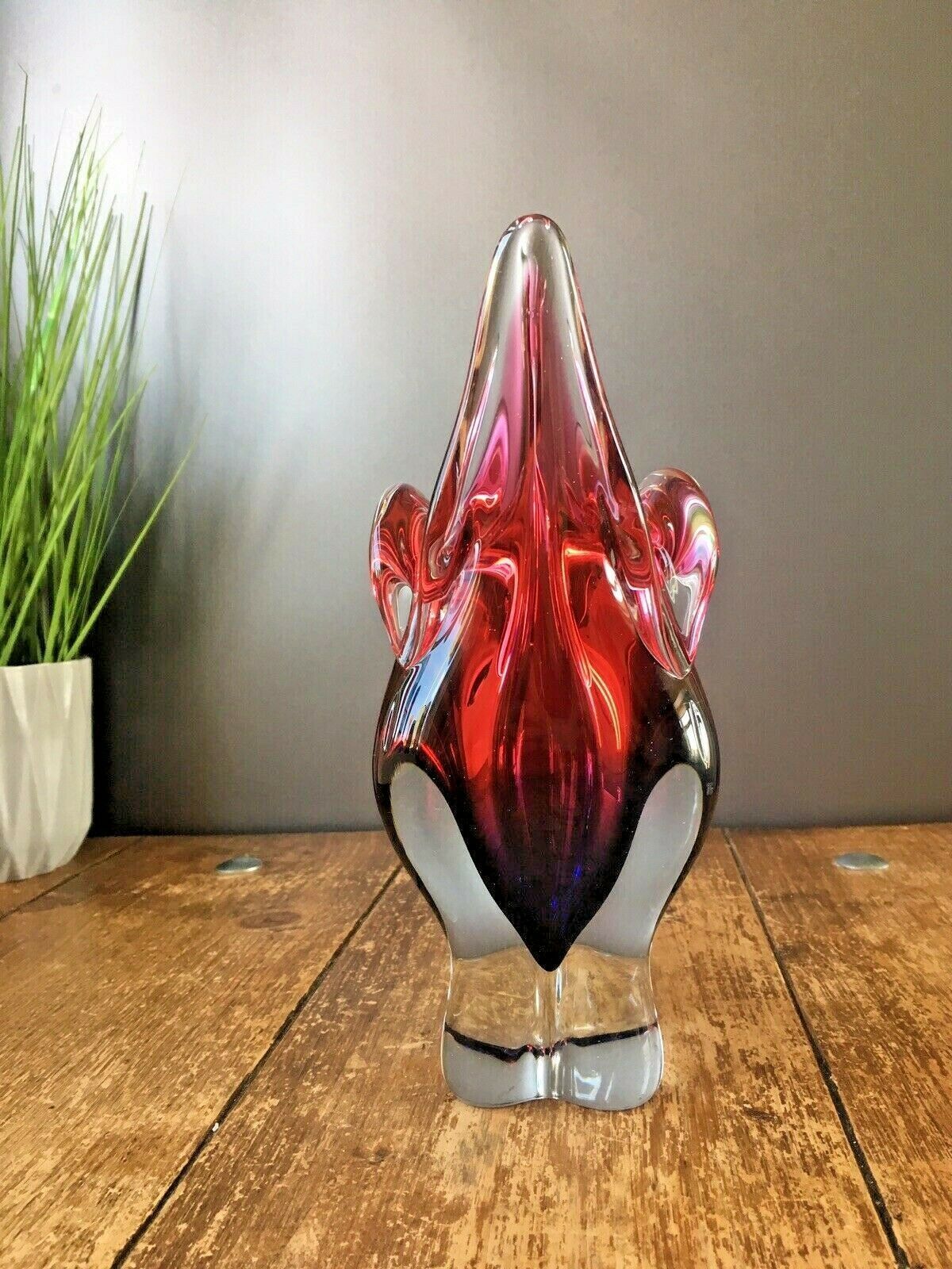 Home Decor Large Heavy Pink Red Blue Czech Chribska Freeform Art Glass Vase Josef Hospodka photo
