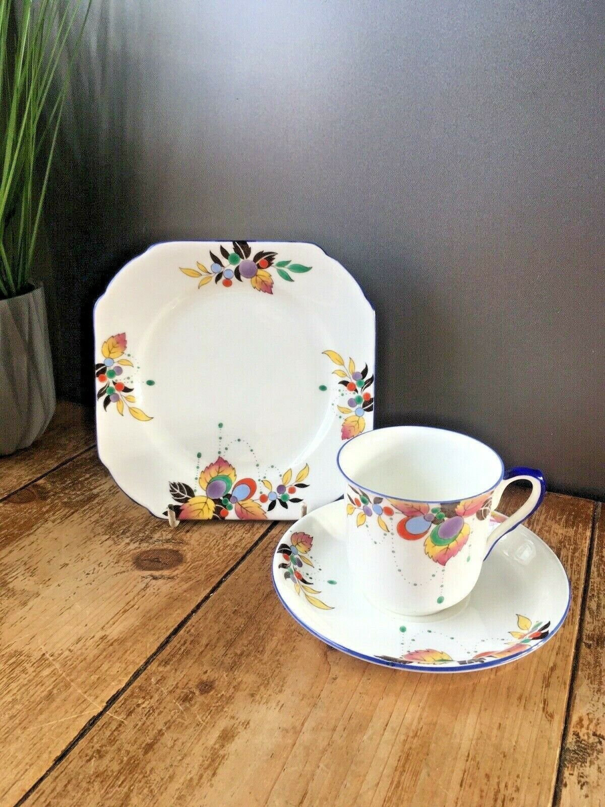 photo buy Rare Art Deco Shelley China Autumn Leaf 11702 Pattern Trio Cup Saucer Sideplate