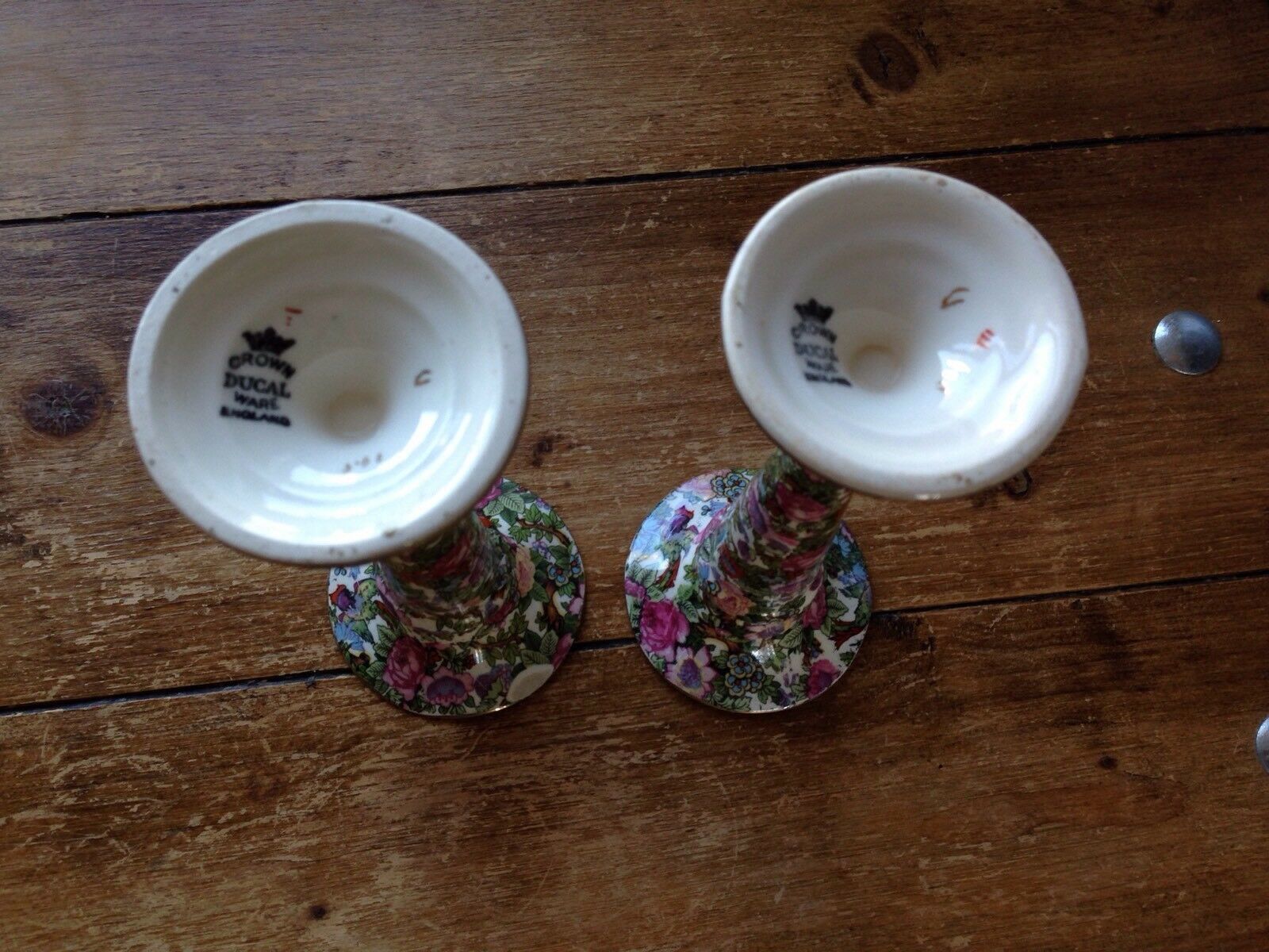 Pair Of Art Deco Crown Ducal Floral Victoria Chintz Bud Candle Holders photo 65.0