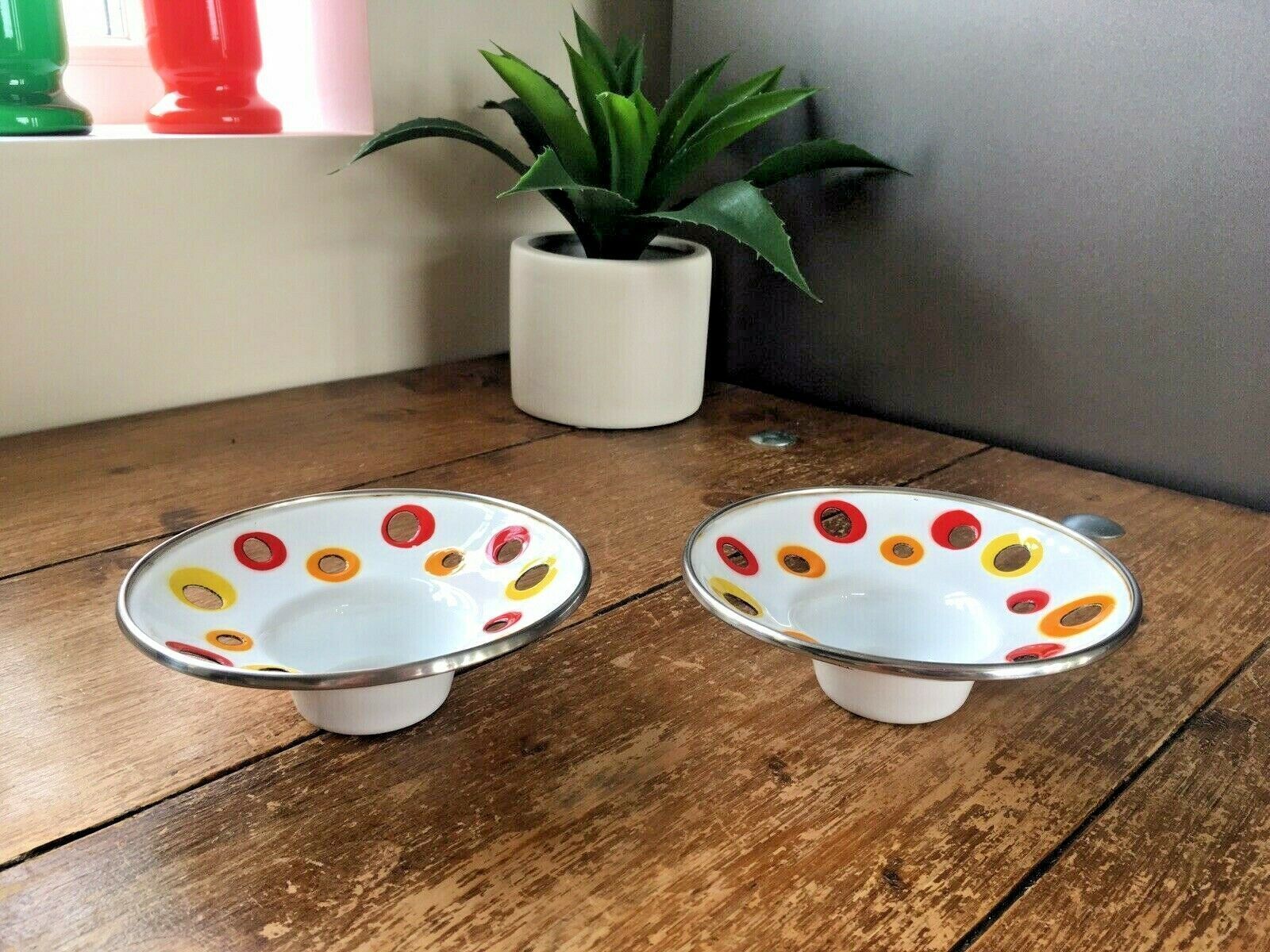 Pair Of 1980's Ikea Multicoloured Enamel Tea Light Candle Holders Space Age Ufo photo furniture