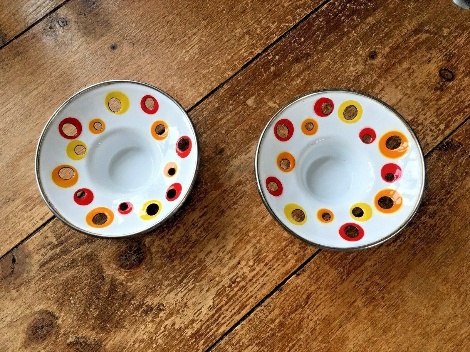 Home Decor Pair Of 1980's Ikea Multicoloured Enamel Tea Light Candle Holders Space Age Ufo photo