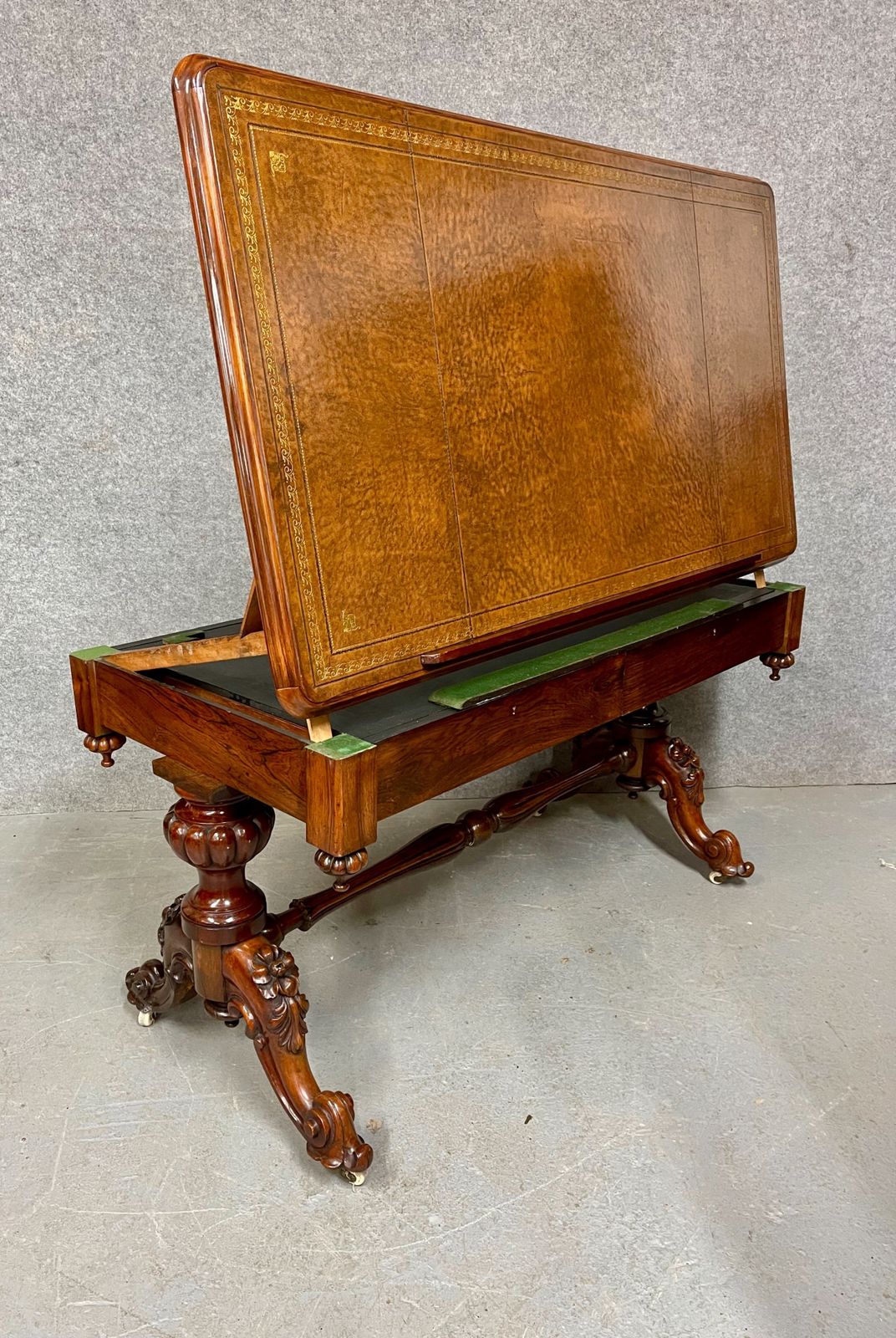 2035.0 Unusual Antique Rosewood Library Architects Desk photo
