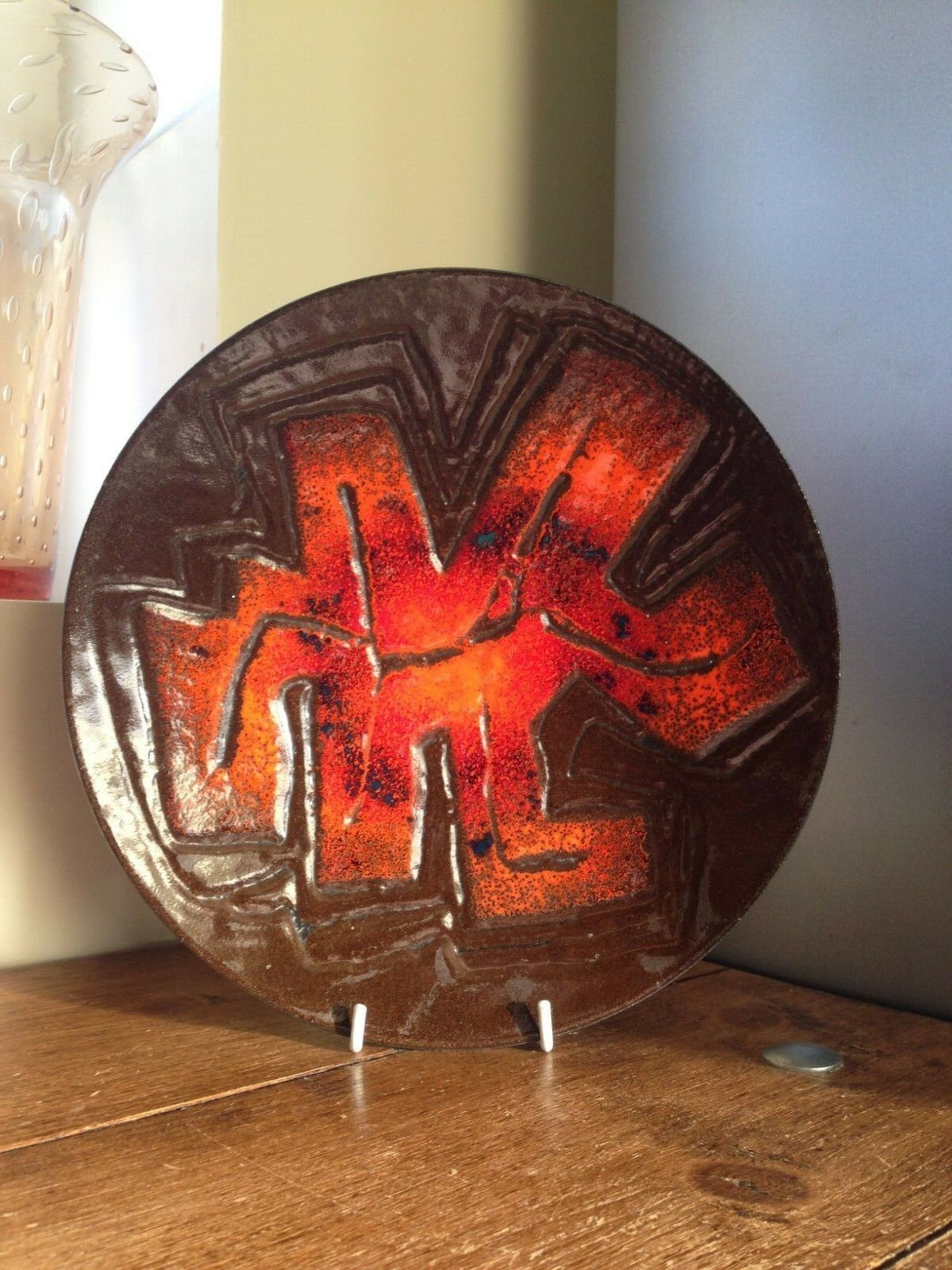 Dutch Mid Century Richard Braun Orange Abstract Enamel Dish Bowl Ijmuiden Steel photo 85.0