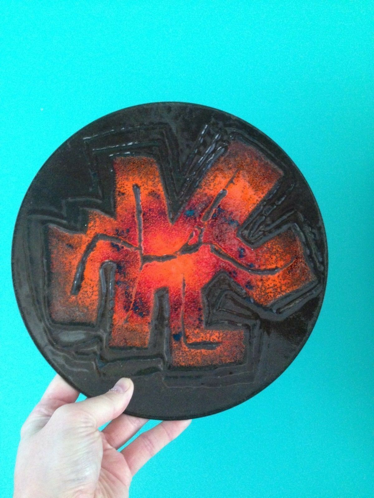 Home Decor Dutch Mid Century Richard Braun Orange Abstract Enamel Dish Bowl Ijmuiden Steel photo