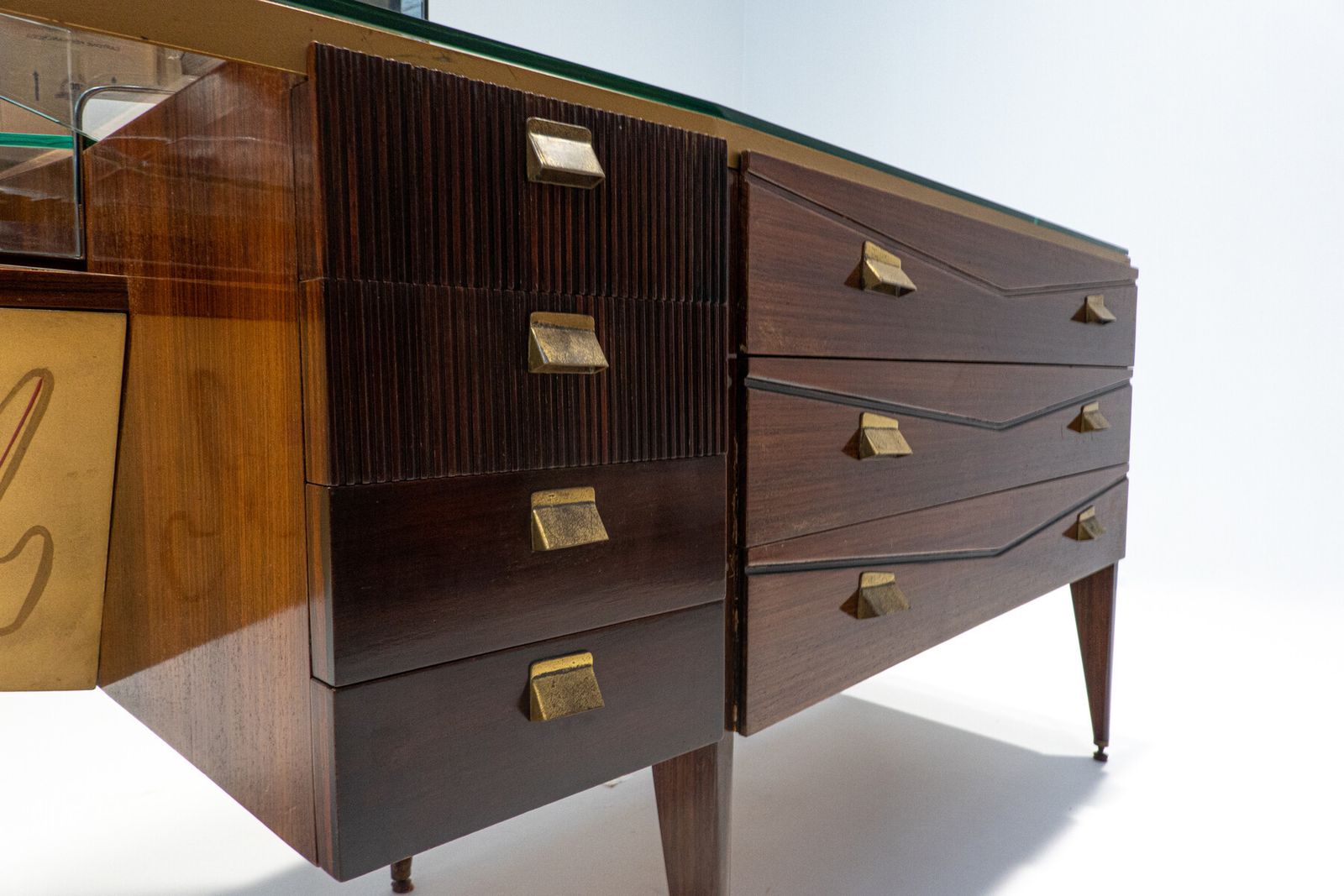 1960's Mid Century Modern Italian Wooden Dressing Table With Lighting Mirror photo for sale