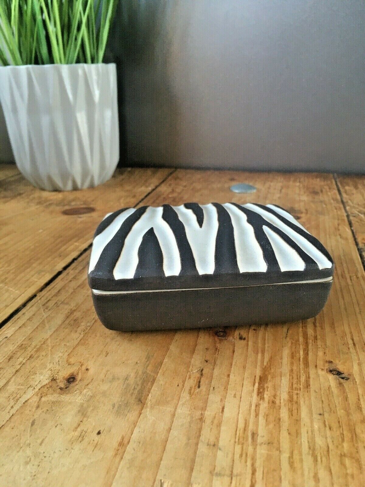 50's Mid Century Modern Jaap Ravelli Textured Zebra Animal Print Trinket Box Pot photo Home Decor
