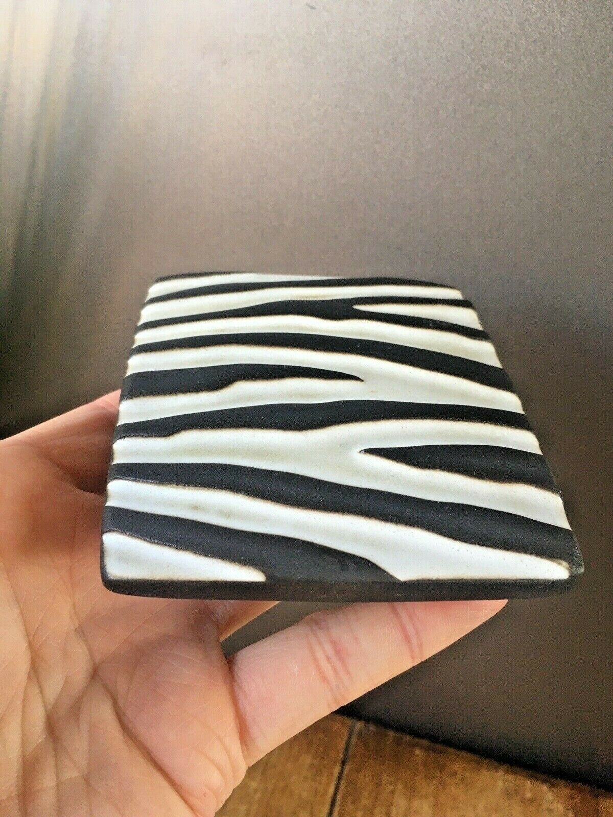 photo for sale 50's Mid Century Modern Jaap Ravelli Textured Zebra Animal Print Trinket Box Pot