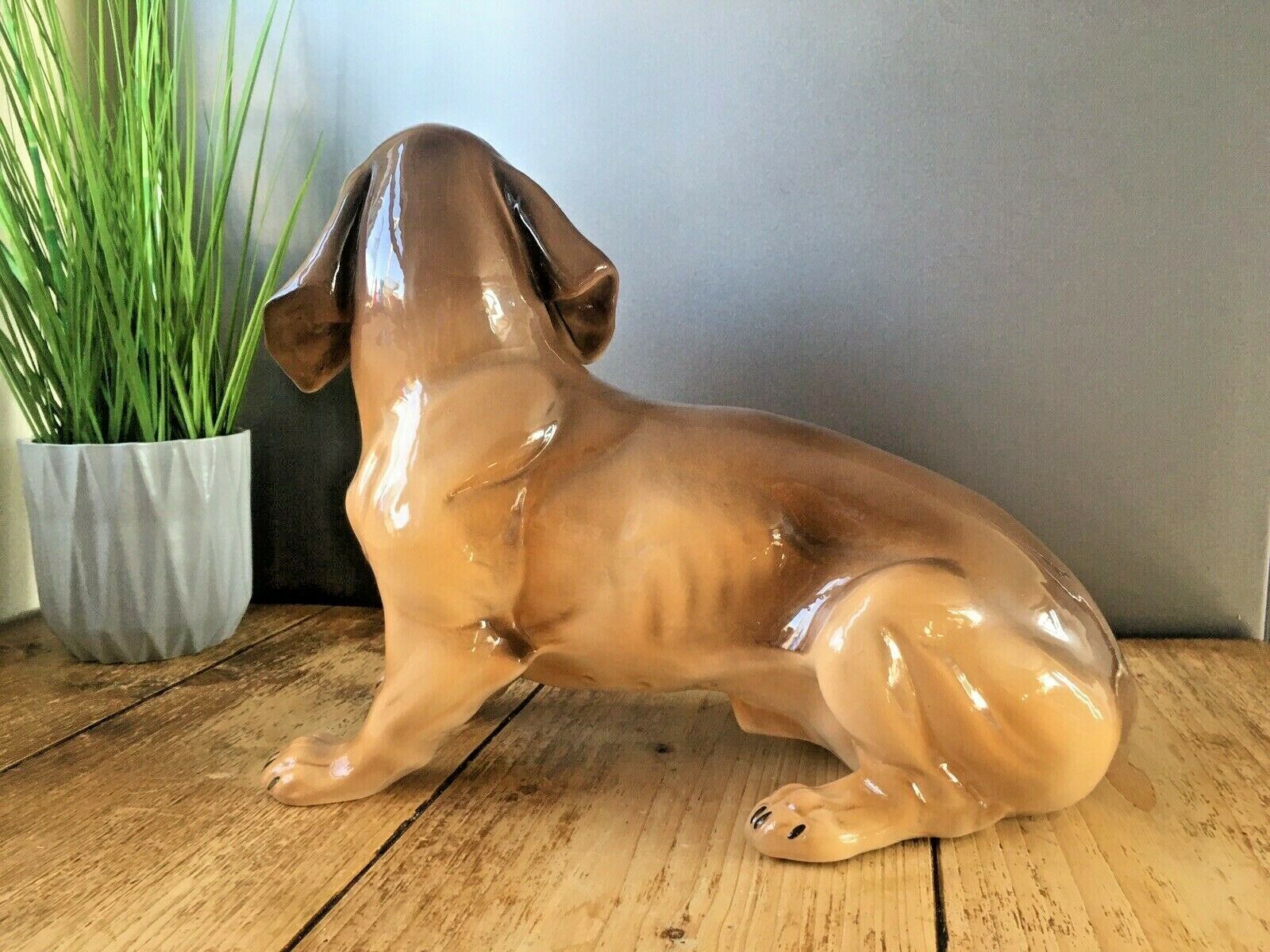 Large Antique / Vintage Italian Pottery Fireside Sitting Dachshund Sausage Dog photo buy