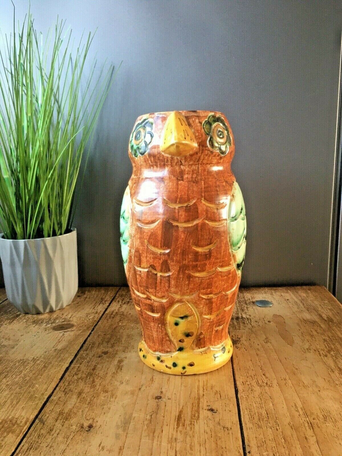 Beautiful Rare Hj Wood Ltd Pottery Owl Art Deco Water Jug Pitcher Vase Vintage photo for sale