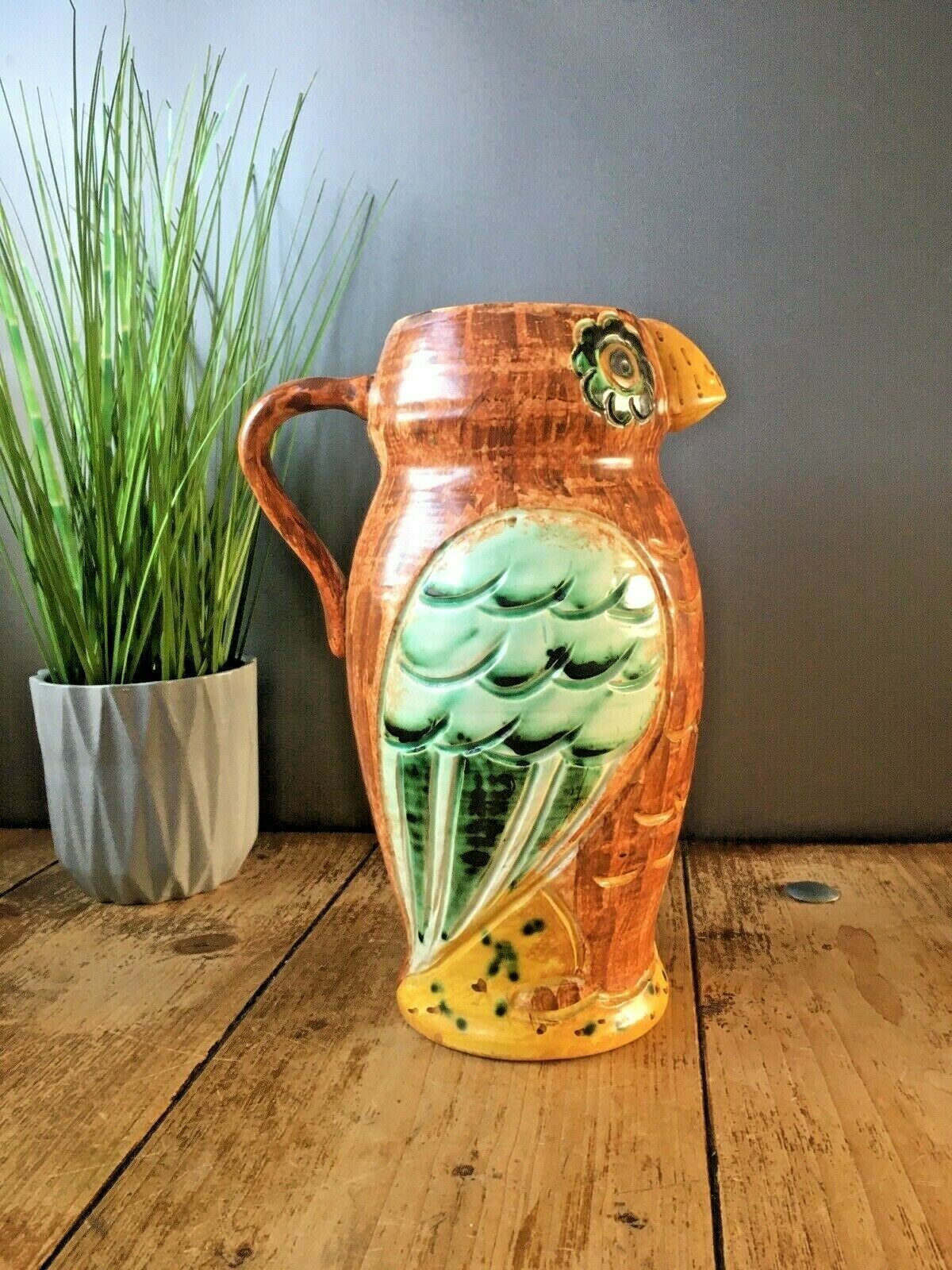 Beautiful Rare Hj Wood Ltd Pottery Owl Art Deco Water Jug Pitcher Vase Vintage photo Home Decor