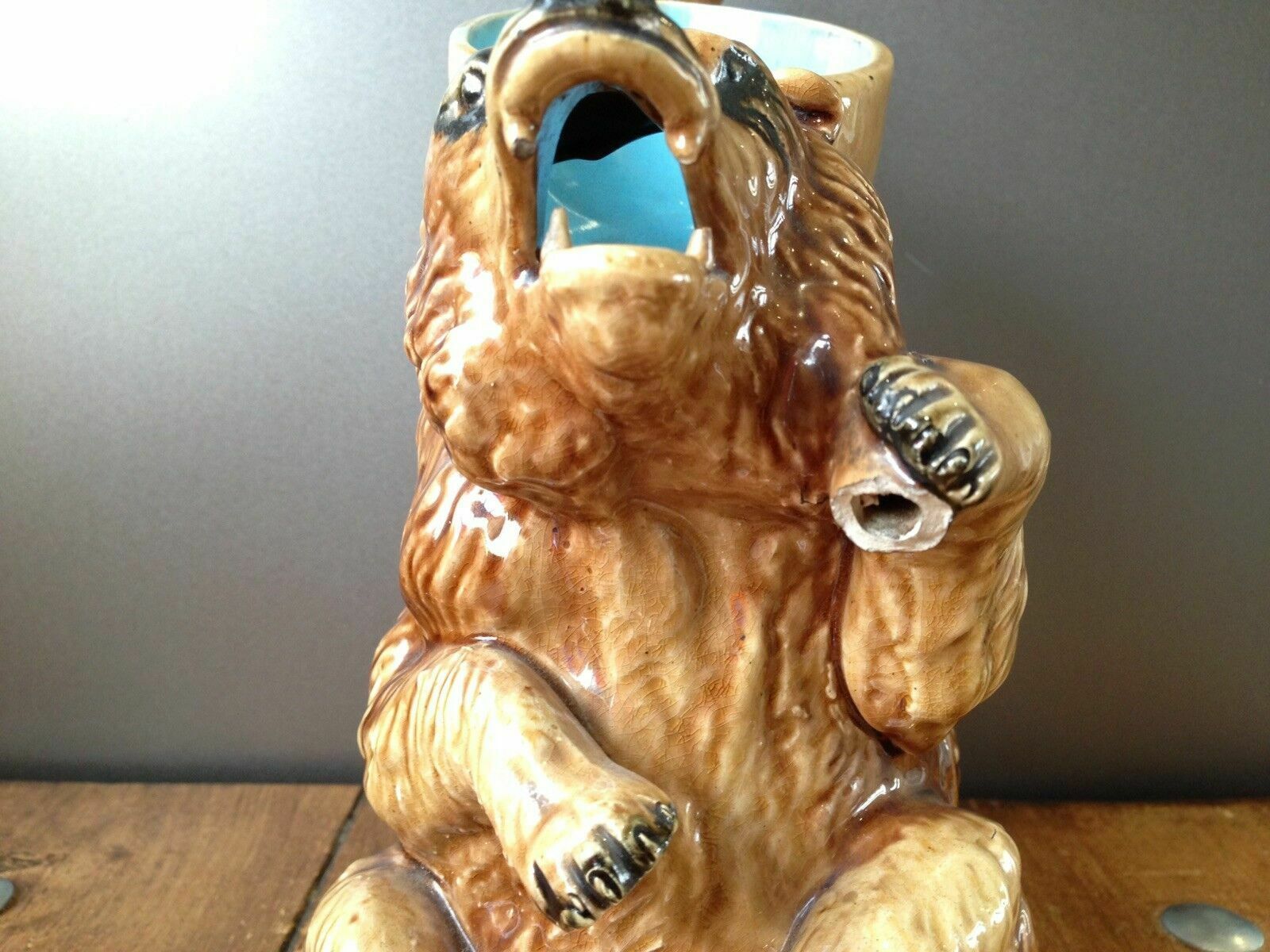 Rare 10" Antique 19th C English Majolica George Skey Honey Bear Jug Pitcher Af photo 85.0