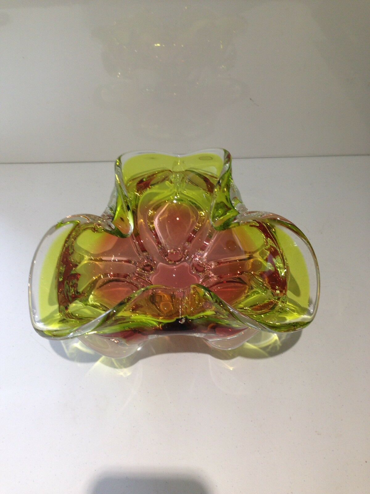 photo furniture Large Heavy Green & Brown Czech Chribska Freeform Art Glass Bowl Josef Hospodka