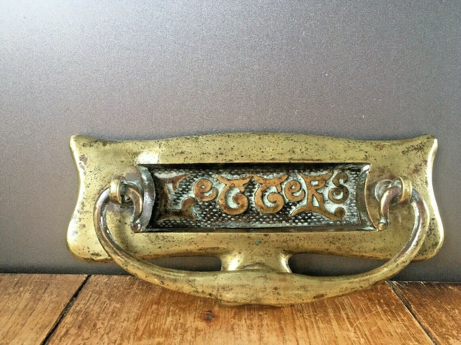 Reclaimed Antique Art Nouveau Brass Door Knocker Letter Box Mail Posting Slot
