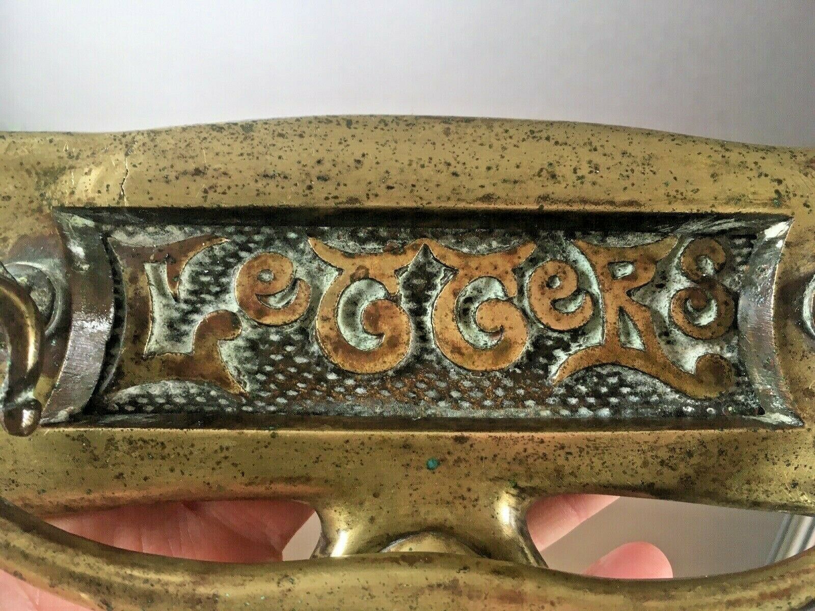 Reclaimed Antique Art Nouveau Brass Door Knocker Letter Box Mail Posting Slot photo for sale