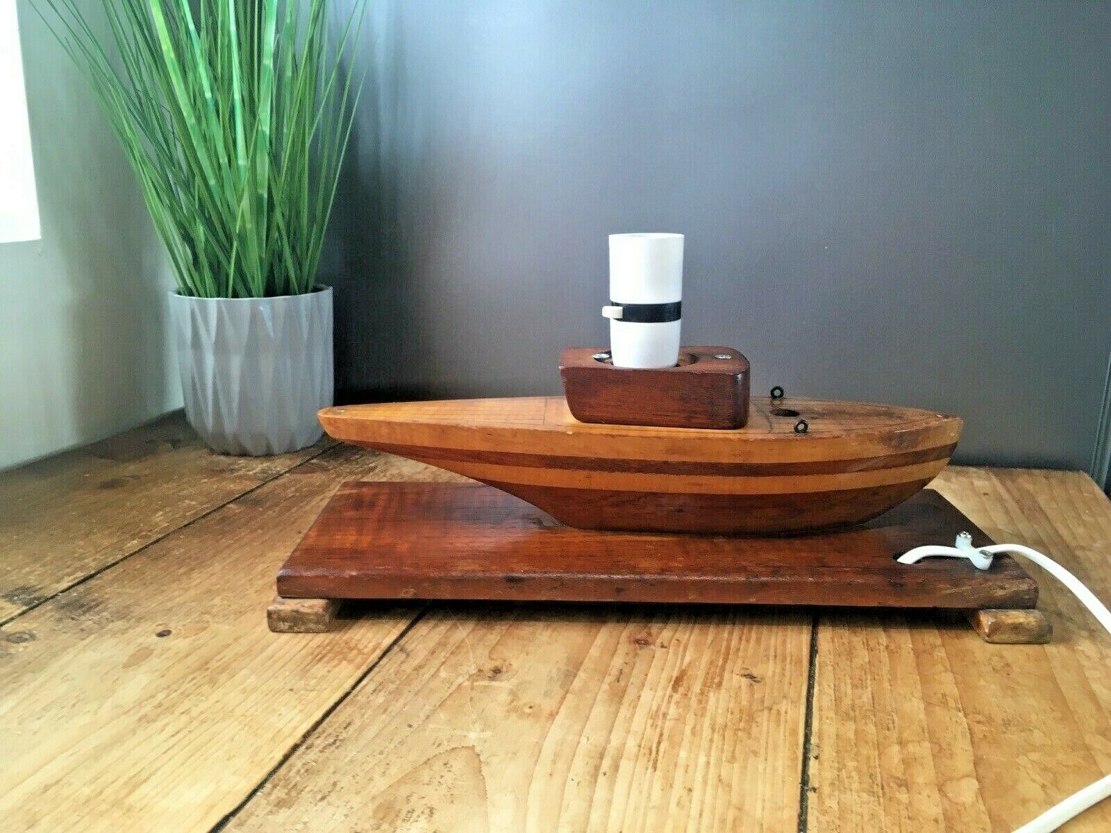 Art Deco Two Tone Wooden Sailing Ship Lamp Base Yacht Boat Vintage Retro Project photo Lighting