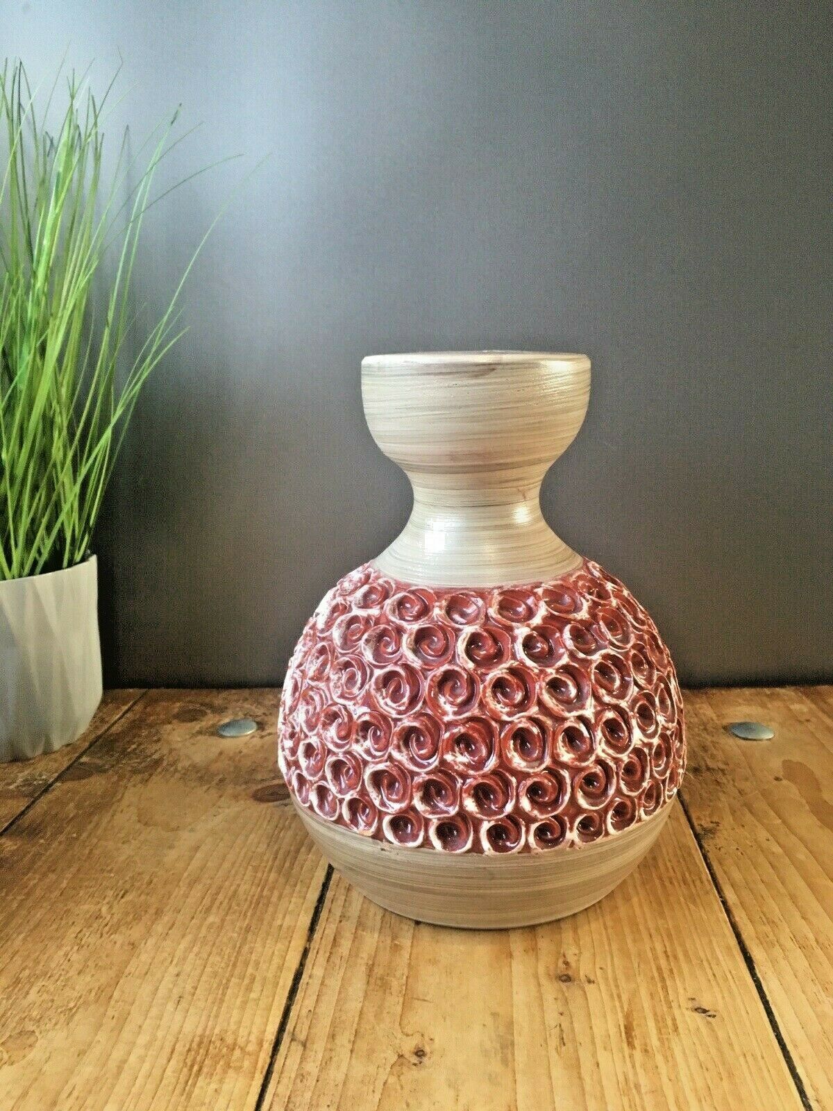 1960's Mcm Italian Pottery Fratelli Fanciullacci Rust Brown Deep Swirl Lamp Base photo furniture