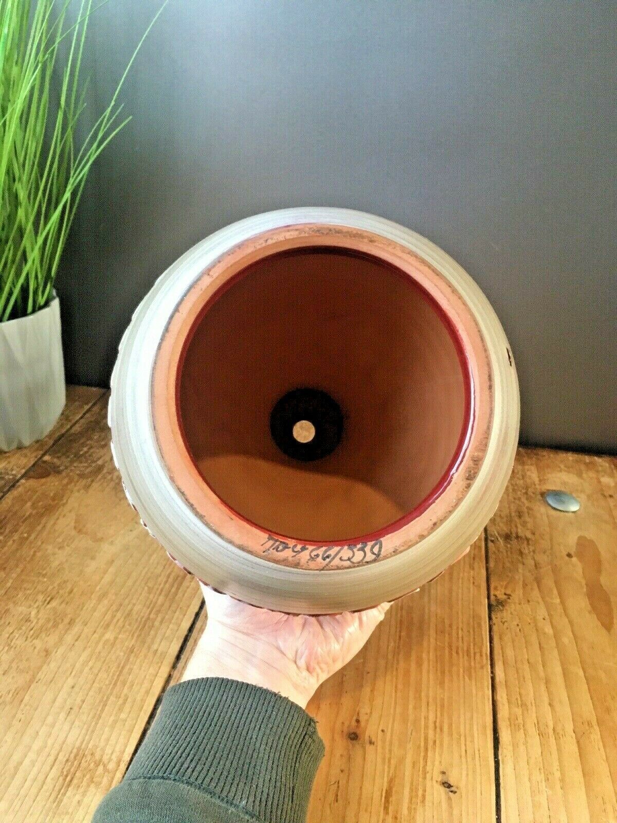 photo vinterior 1960's Mcm Italian Pottery Fratelli Fanciullacci Rust Brown Deep Swirl Lamp Base