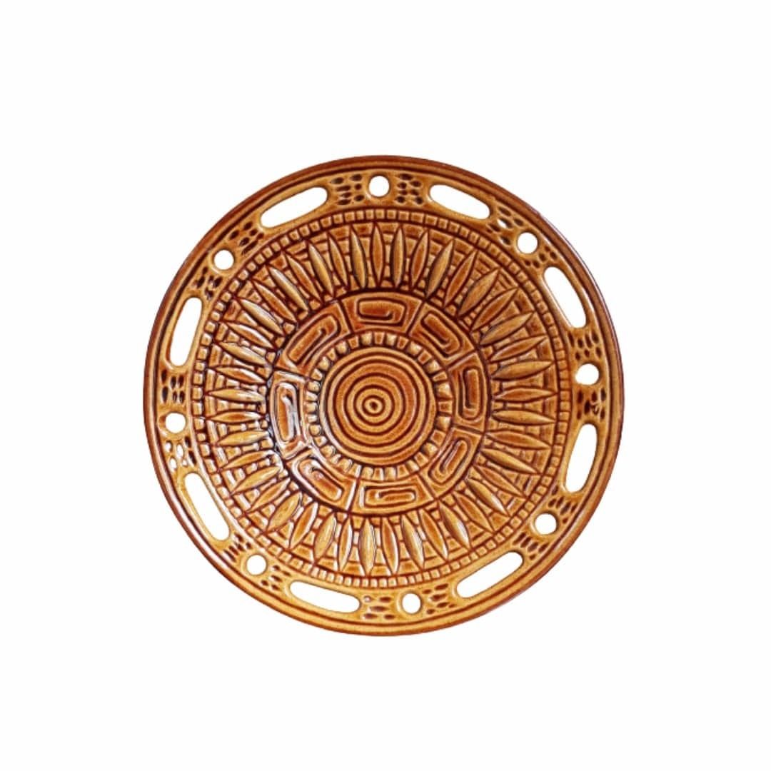 Large Mid Century Modern French Ceramic Sunflower Plate   1950s 1960s   Grottes De Dieulefit