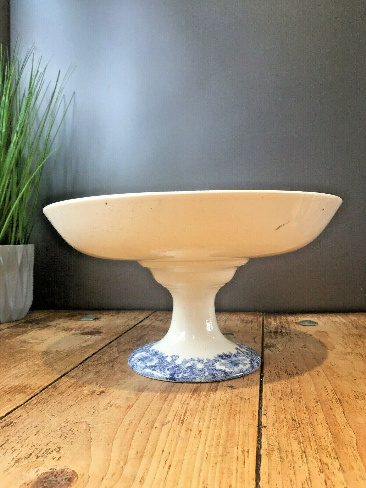 Antique 1861 91 Ashworth Brothers Blue & White Chinoiserie Pedestal Fruit Stand photo for sale
