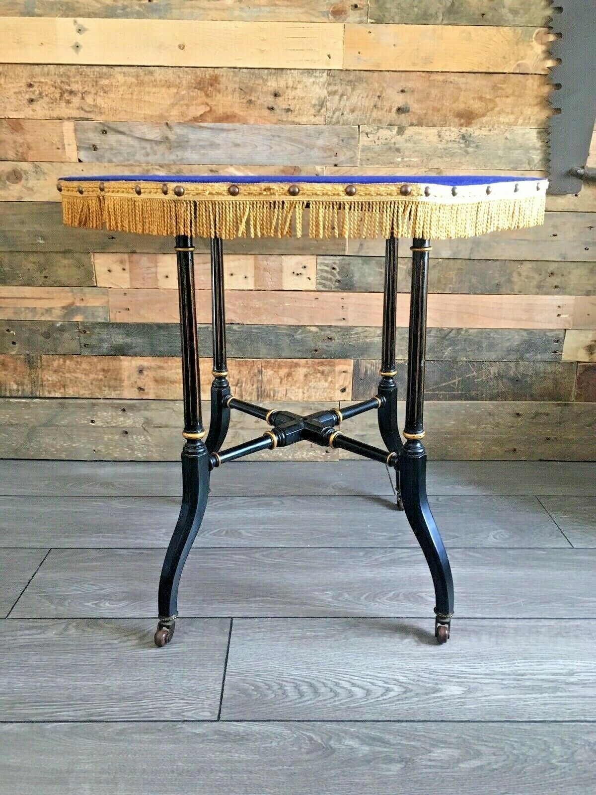 C1880 Aesthetic Movement Ebonised & Gilt Table Occasional Card Games Gypsy Skirt photo for sale