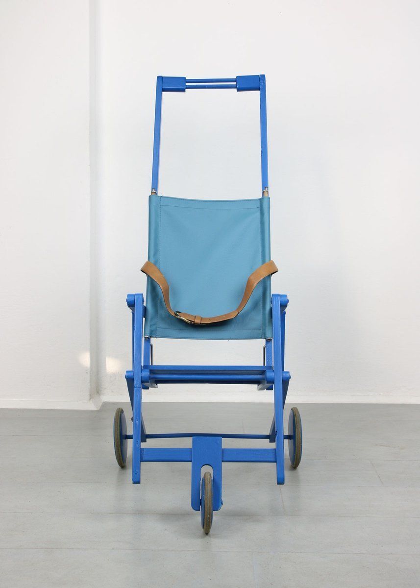 Mid Century Blue Wooden Foldable Stroller, 1960s photo for sale