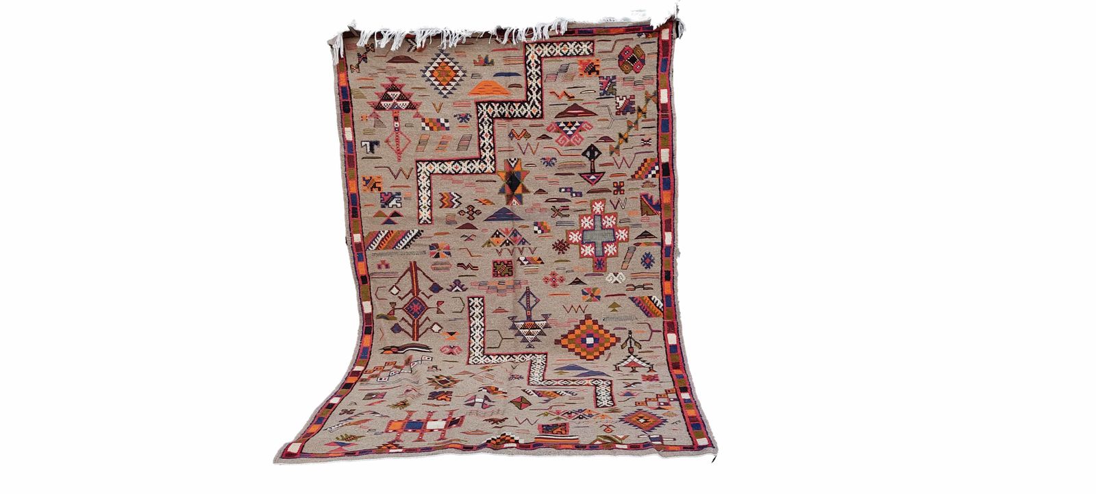 Handmade Traditional Moroccan Rug. Berber Carpet Natural Wool And Camel Hair / 8.3x5.4 Ft