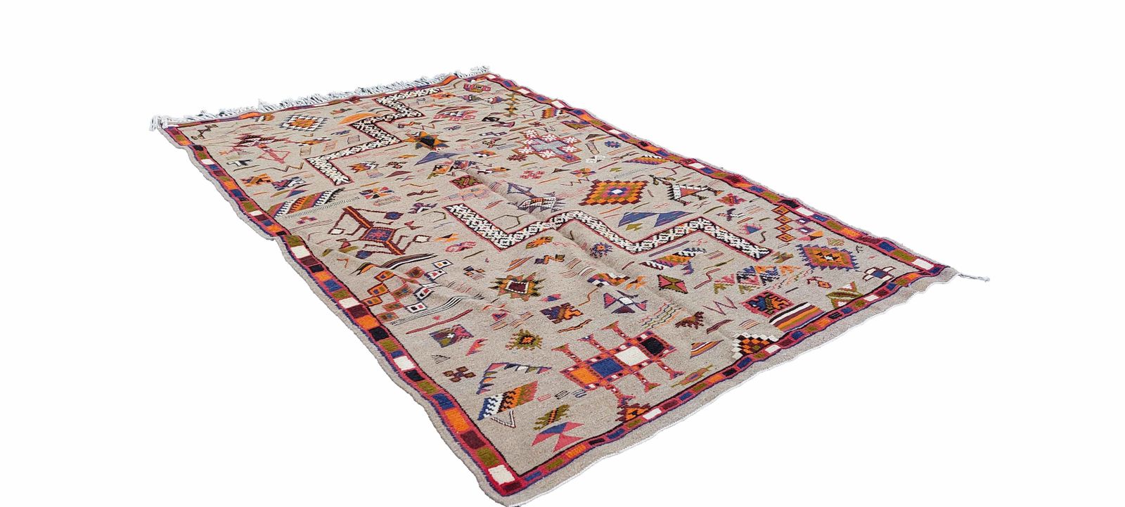 Handmade Traditional Moroccan Rug. Berber Carpet Natural Wool And Camel Hair / 8.3x5.4 Ft photo vinterior