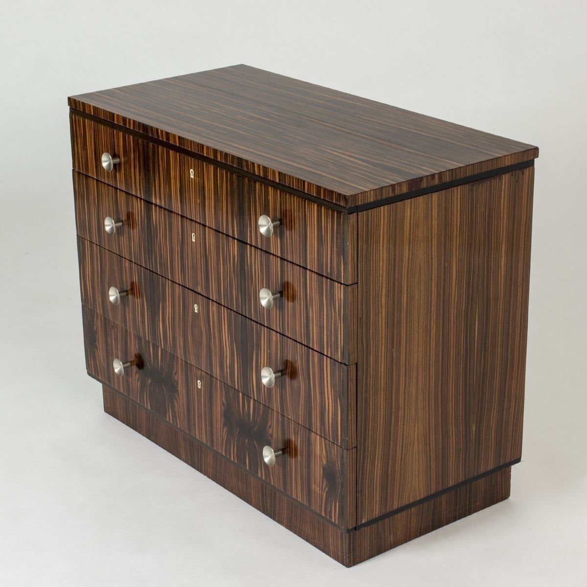 Swedish Functionalist Zebrano & Zebra Wood Chest Of Drawers, 1930s photo for sale