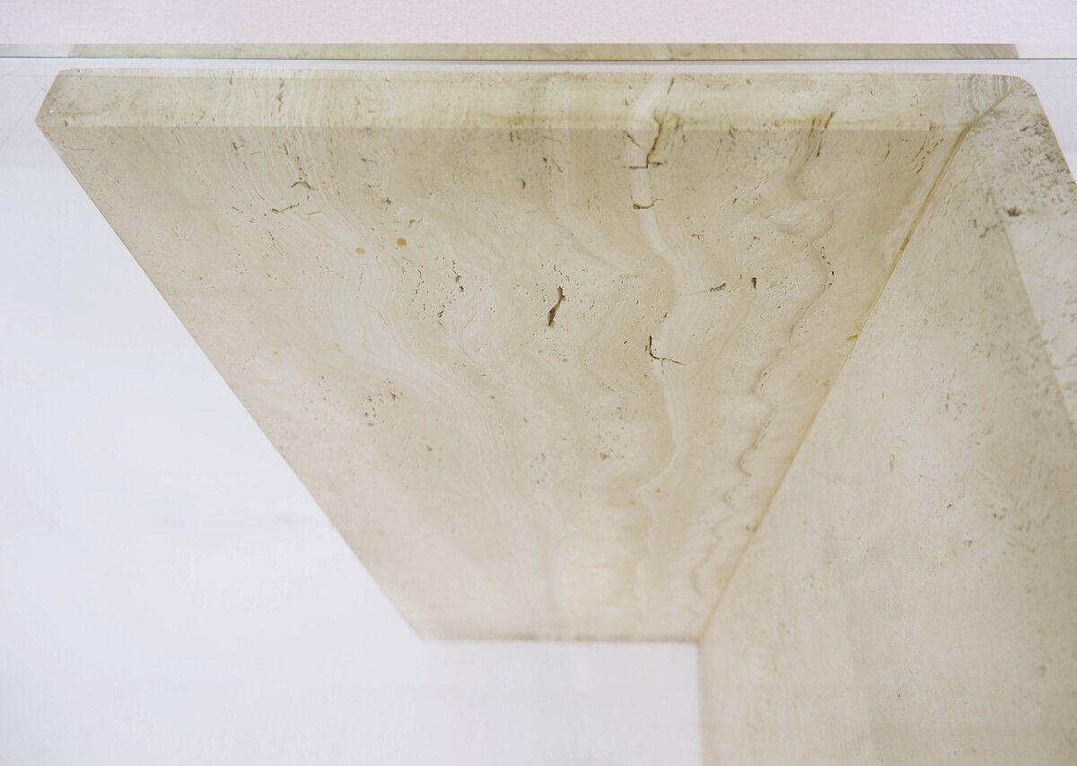 1970's Large Italian Travertine And Glass Console Table photo 4500.0