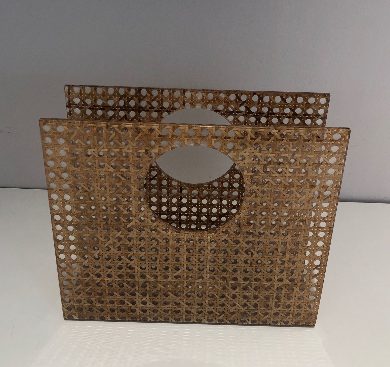 "Handbag" Magazine Rack In Plexiglass And Encrusted Caning In The Style Of Christian Dior And Gabriella Crespi photo furniture