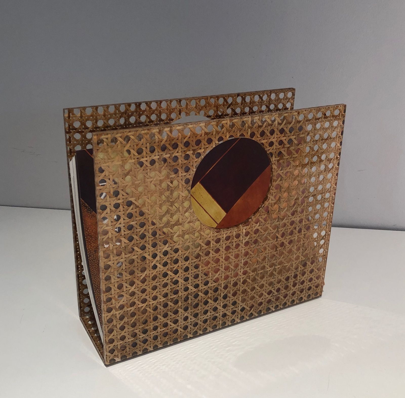 "Handbag" Magazine Rack In Plexiglass And Encrusted Caning In The Style Of Christian Dior And Gabriella Crespi photo Home Decor