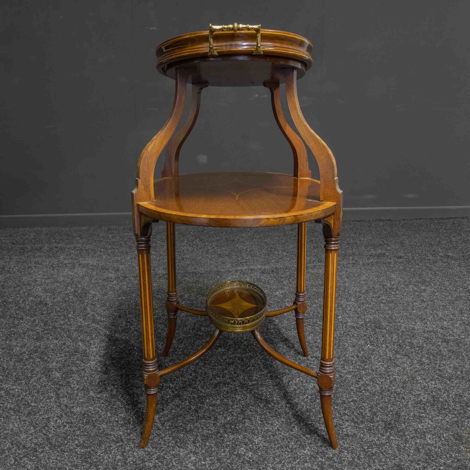 Edwardian Inlaid Mahogany Etagere With Glass Tray Top photo vintage