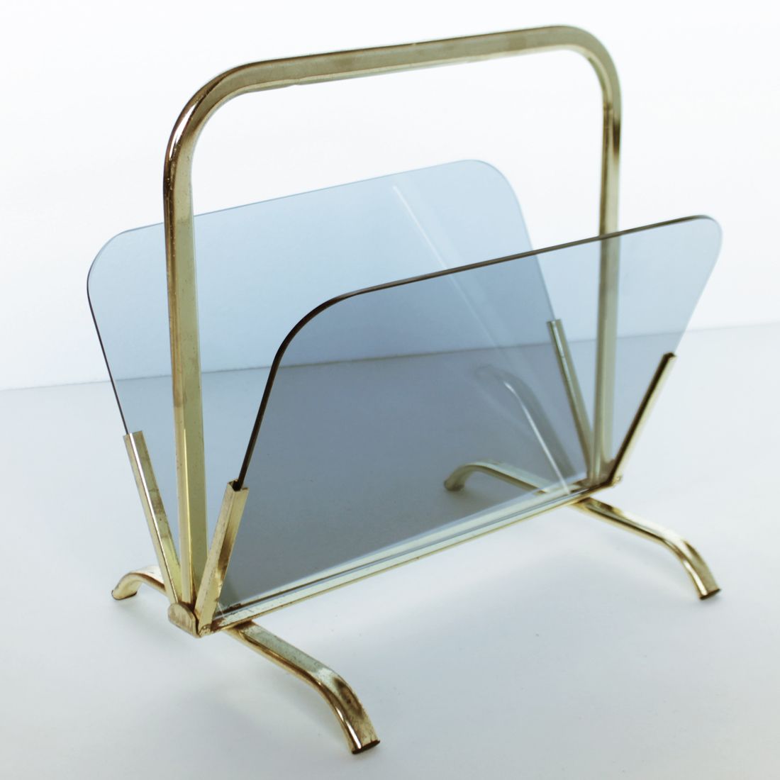 Glass And Brass Magazine Rack, France photo vinterior