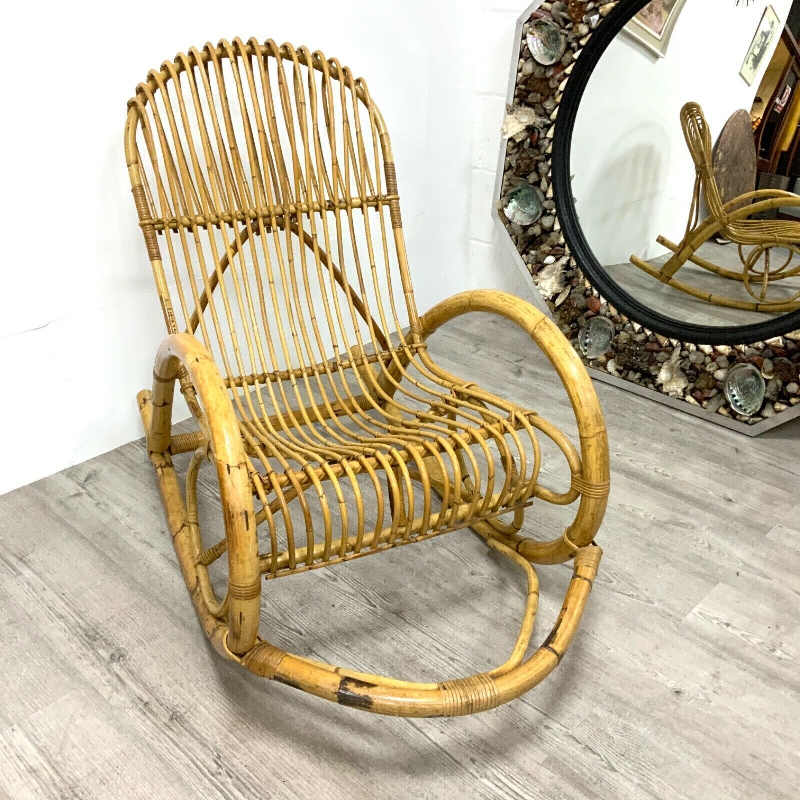 A Bamboo And Wicker Rocking Chair By Dirk Van Sliedregt For Rohe Noordwolde, 70s photo furniture