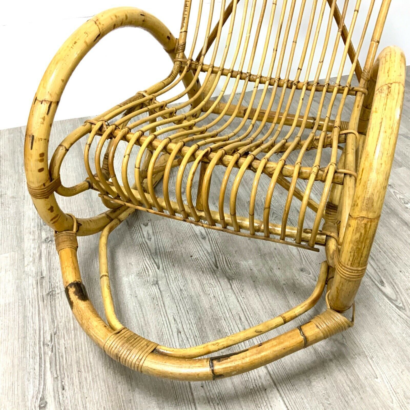 A Bamboo And Wicker Rocking Chair By Dirk Van Sliedregt For Rohe Noordwolde, 70s photo 595.0