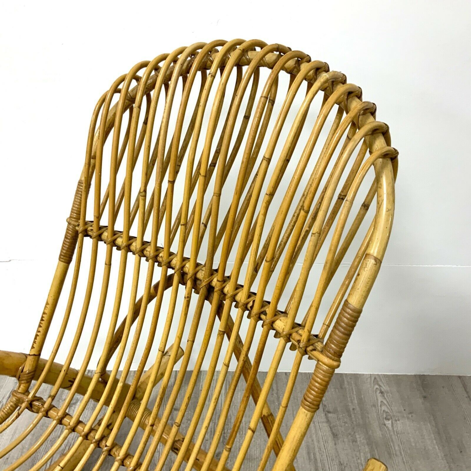 A Bamboo And Wicker Rocking Chair By Dirk Van Sliedregt For Rohe Noordwolde, 70s photo vinterior