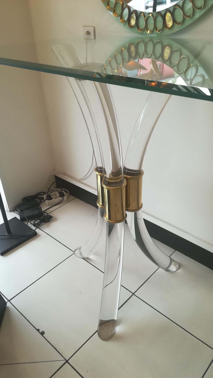 Plexiglass And Brass Console Circa 1970, With Glass Tray photo buy