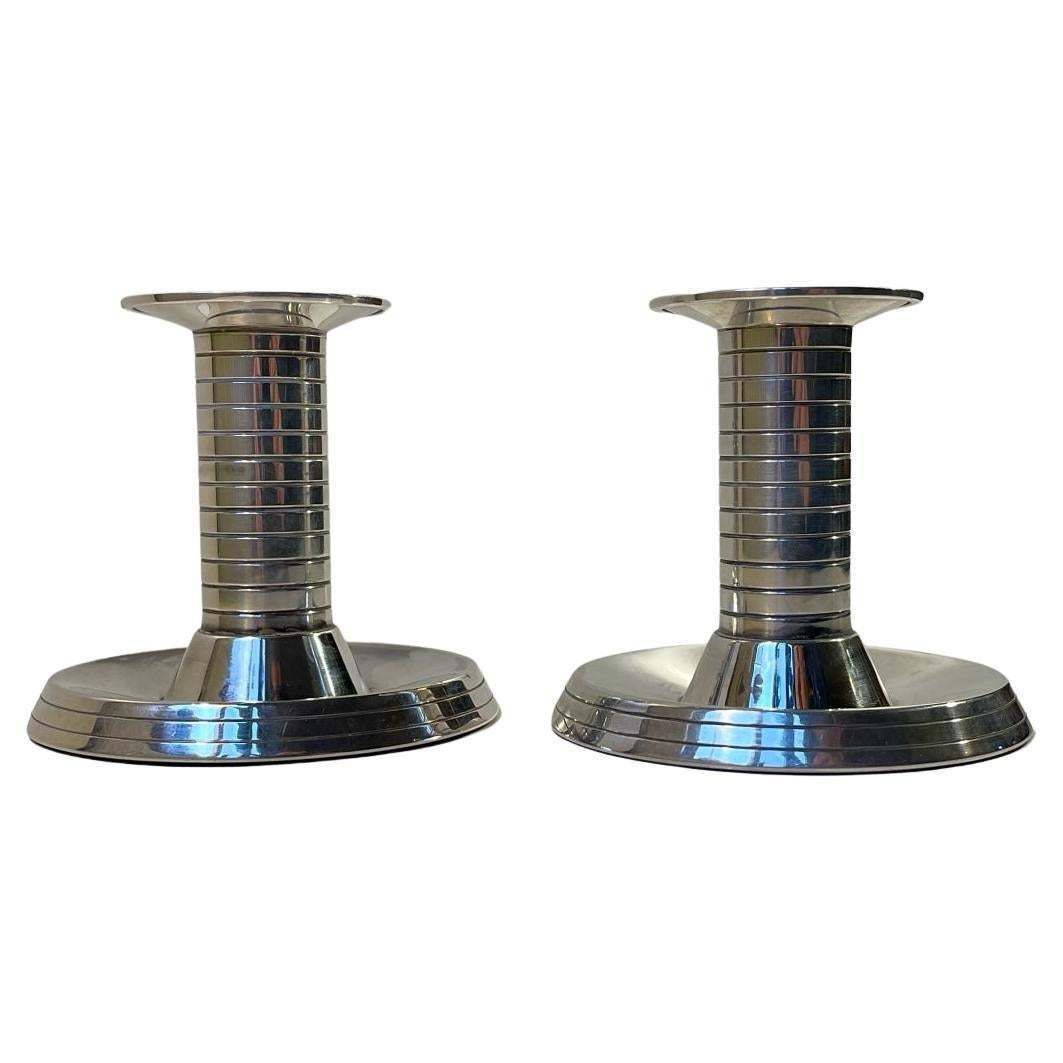 Art Deco Candlesticks In Plated Silver From Carl F. Christensen 1920s