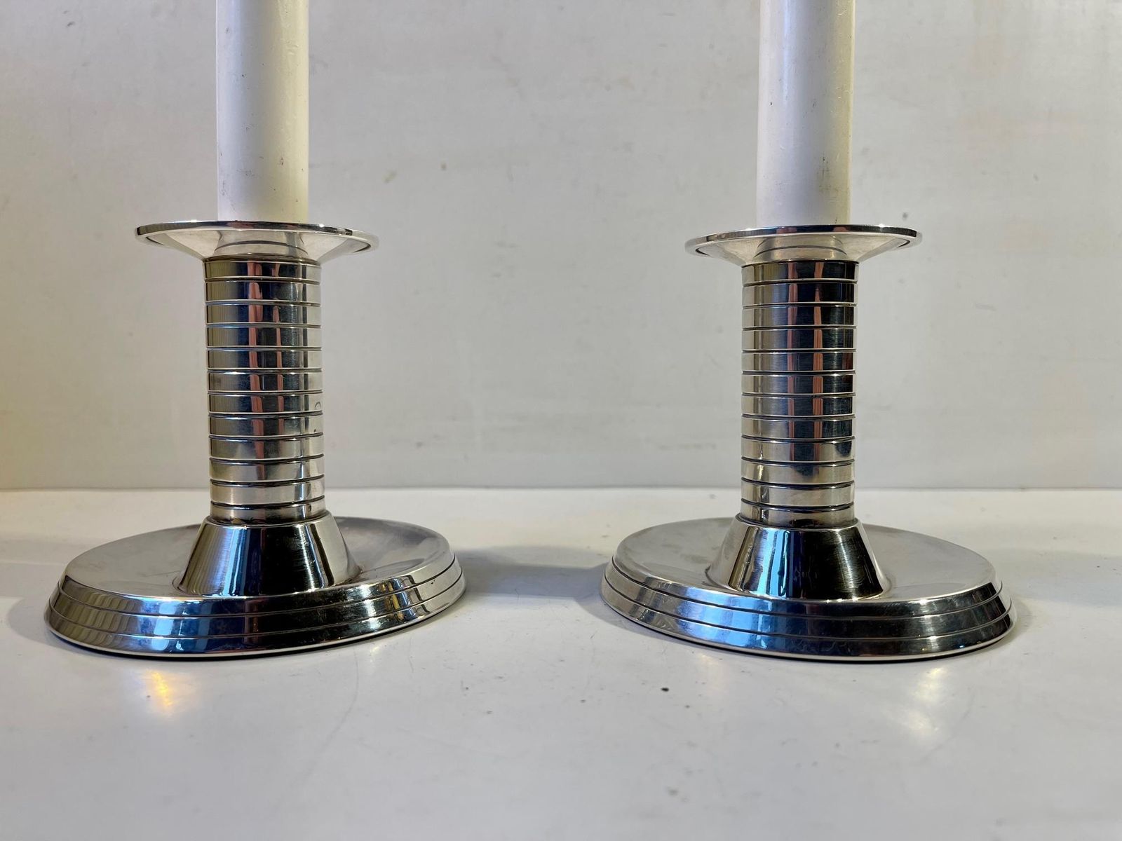 Art Deco Candlesticks In Plated Silver From Carl F. Christensen 1920s photo for sale