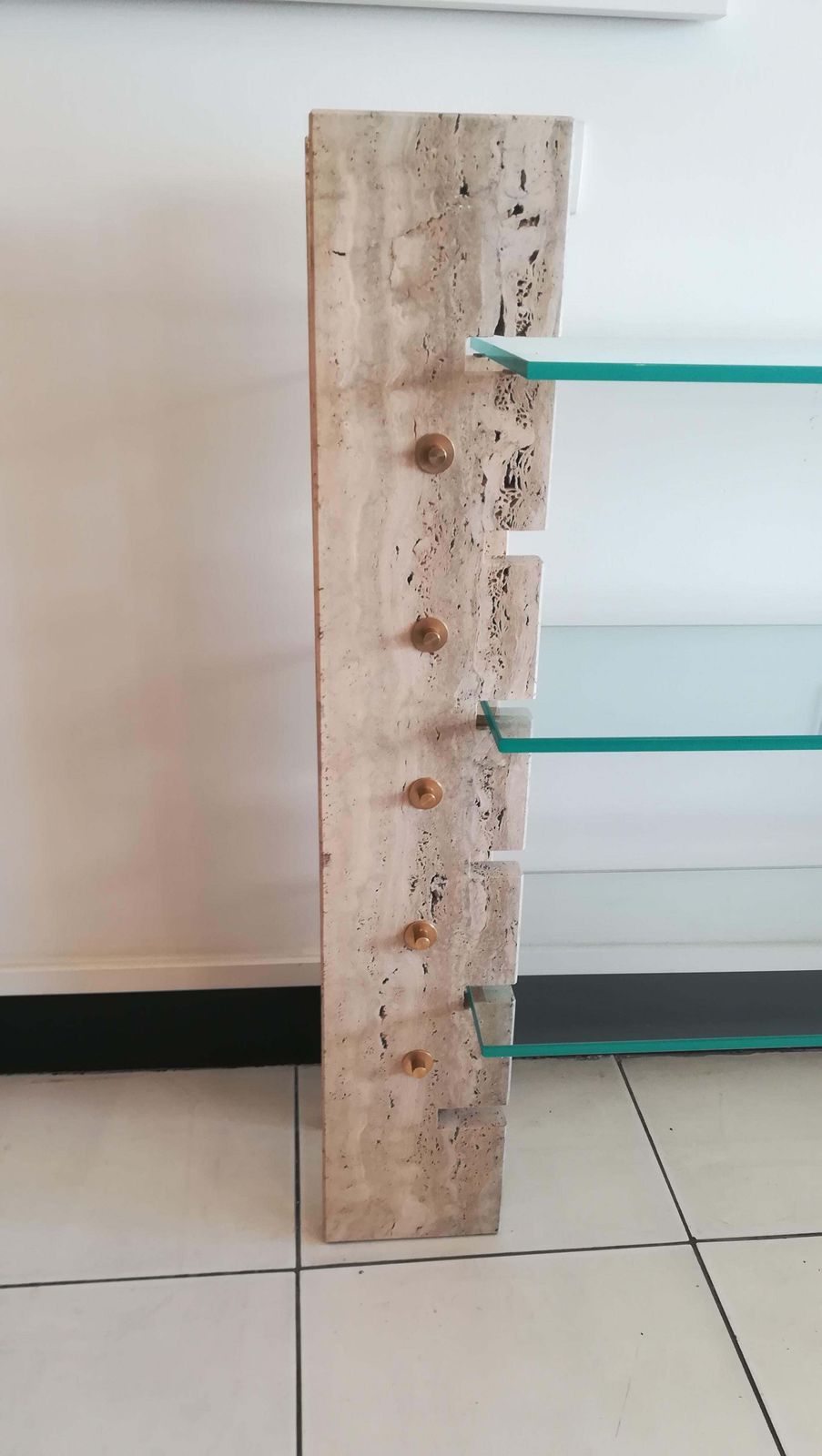 Console Or Book Holder In Travertine And Glass, Circa 1970 photo furniture