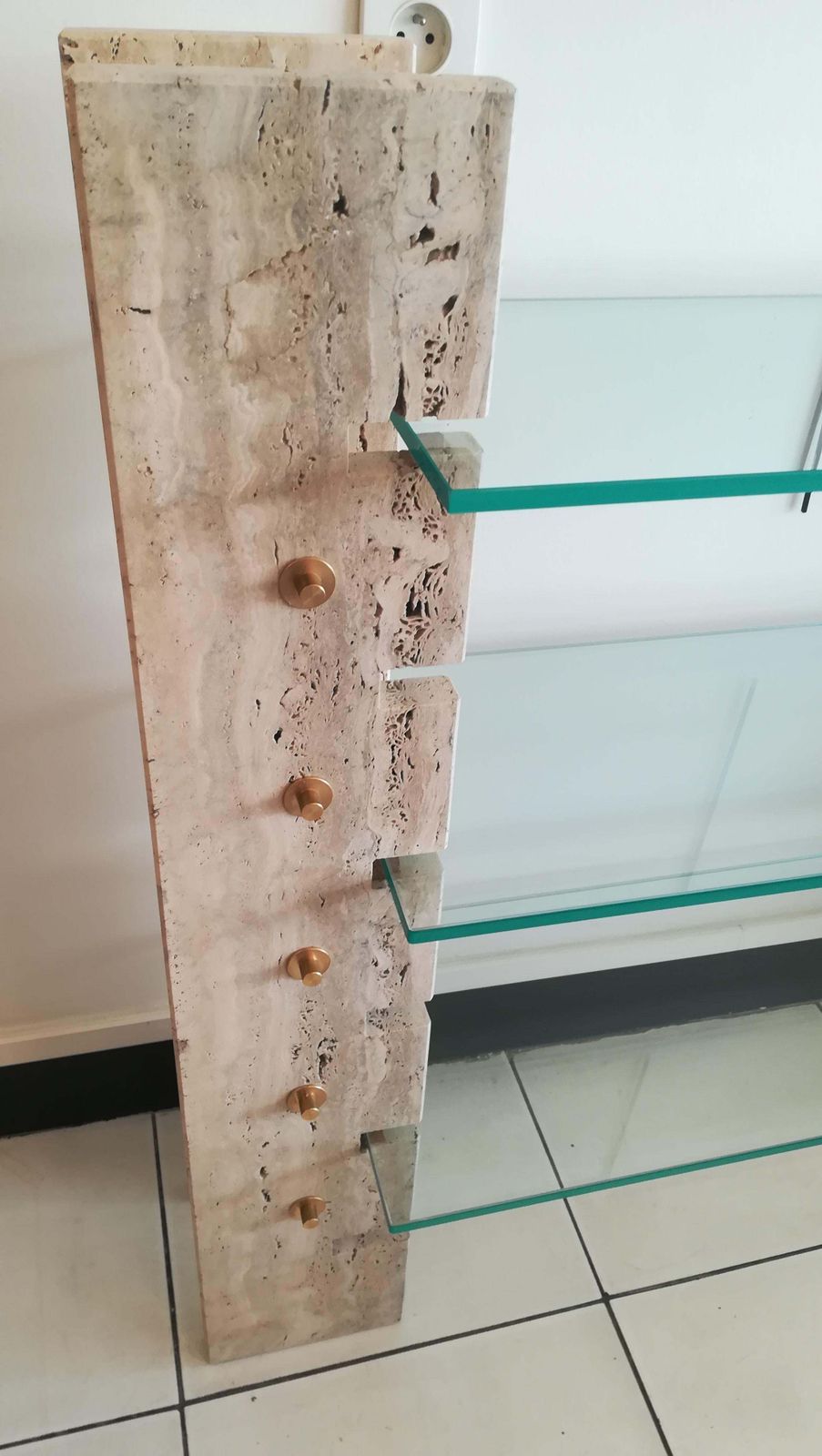 photo vinterior Console Or Book Holder In Travertine And Glass, Circa 1970